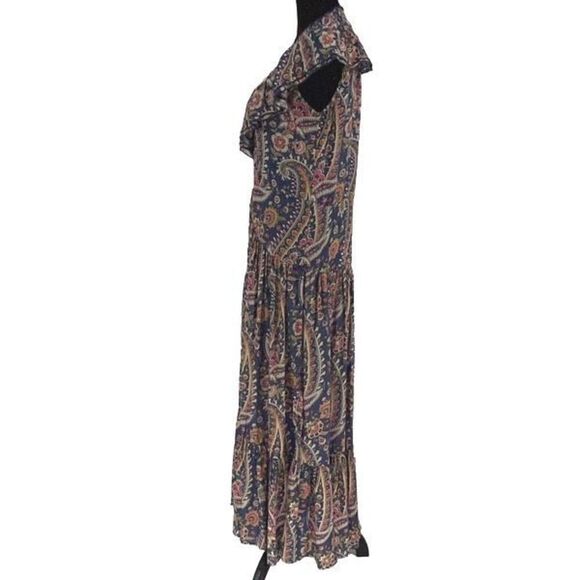 Sonmer Womens Paisley Ruffled Smocked Neck Maxi Dress Multicolor Size Medium NWT - Picture 5 of 12